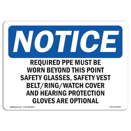 Signmission OSHA, Required PPE Must Worn Beyond Point, 24in X 18in Rigid Plastic, 24" W, 18" H, Landscape OS-NS-P-1824-L-18044